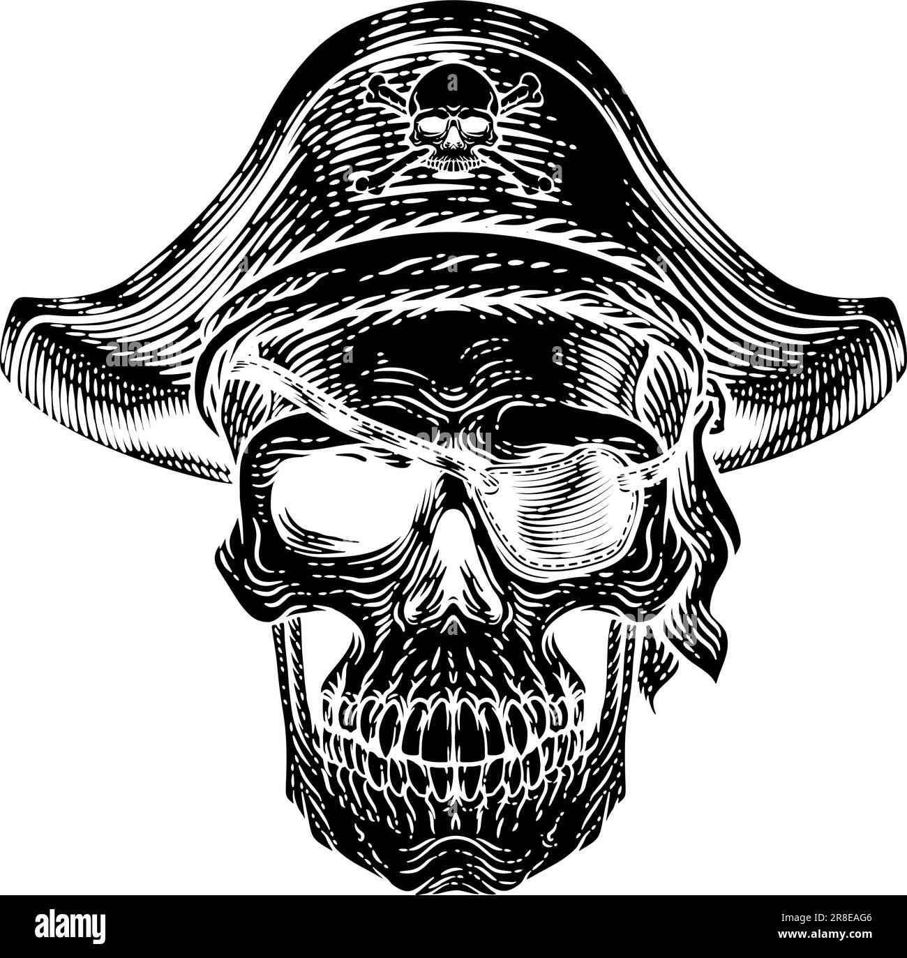 Pirate Skull Skeleton Grim Reaper Mascot Woodcut Stock Vector Image