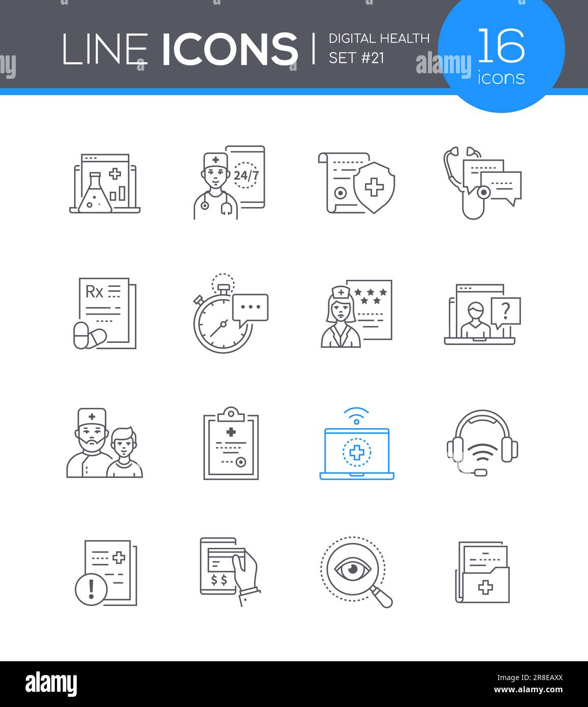 Digital Health - line design style icons set Stock Vector Image & Art ...
