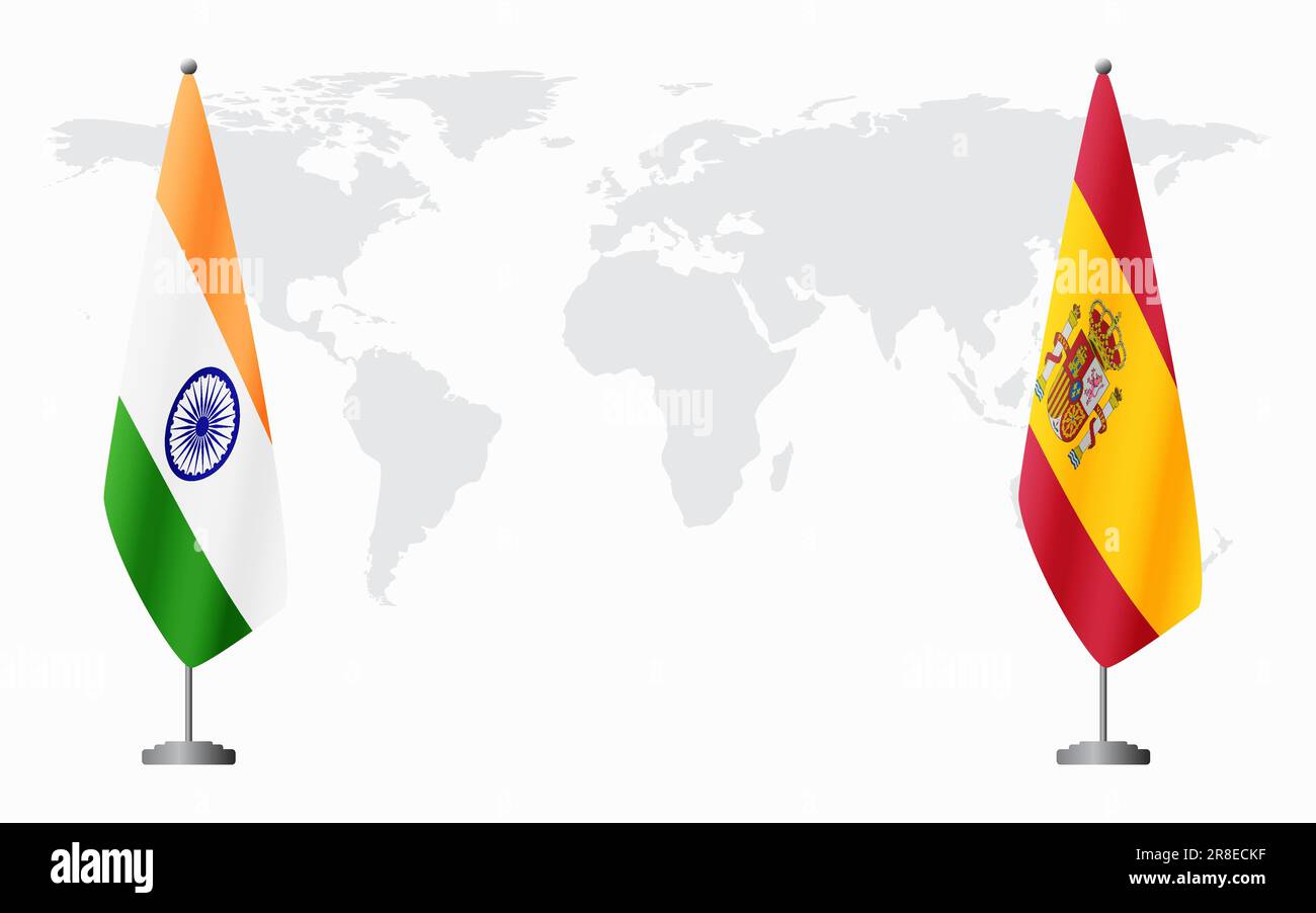 India and Spain flags for official meeting against background of world map Stock Vector Image