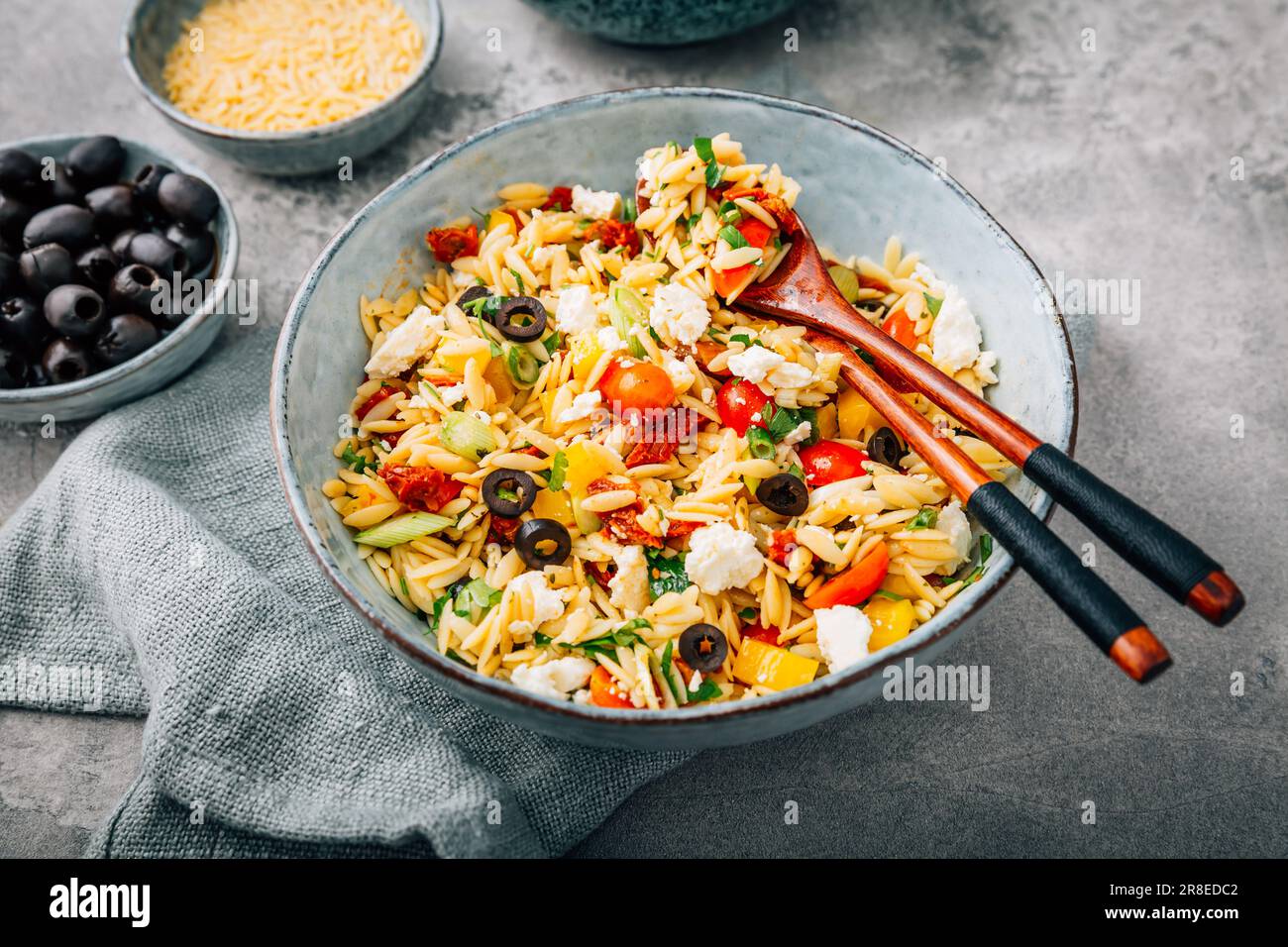 Homemade orzo pasta salad with feta, olives, tomatoes Stock Photo Alamy