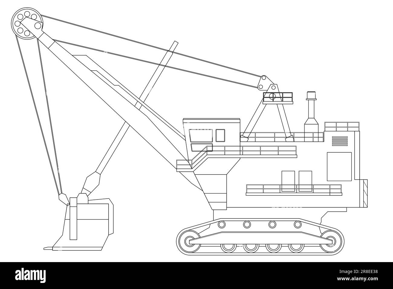A dragline excavator, heavy equipment. Equipment for high-mining industry. Mining clay in quarry. Stock Vector