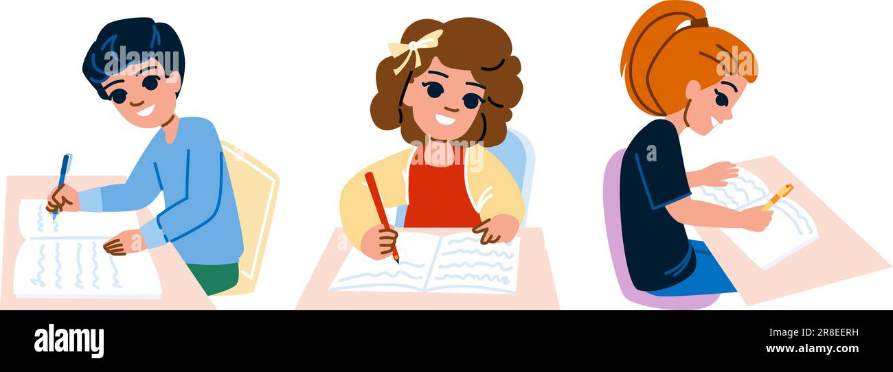 kid writing vector Stock Vector Image & Art - Alamy