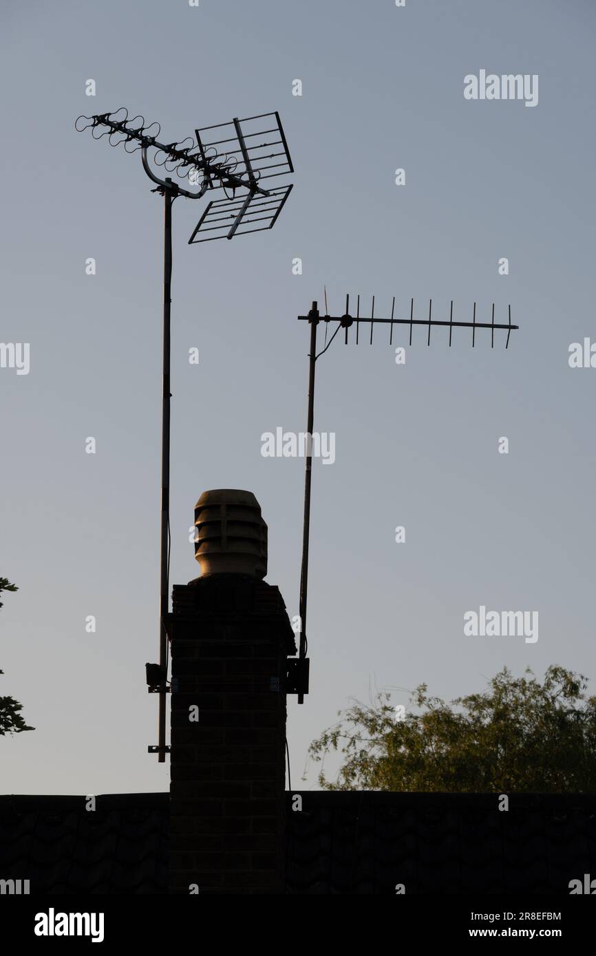 Chimney pots and TV aerials, UK Stock Photo