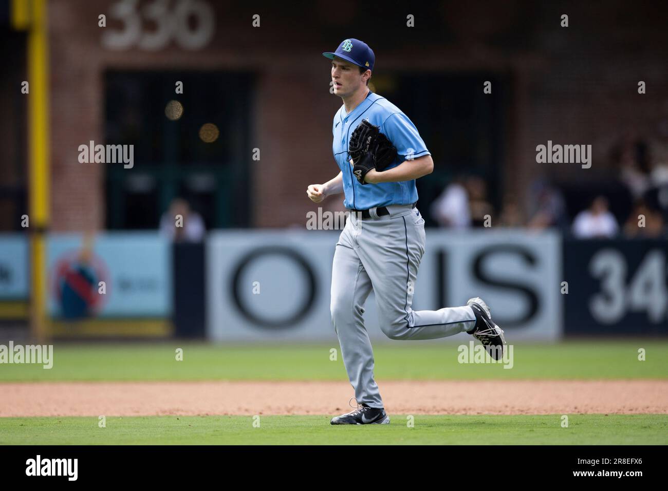 Tampa Bay Rays' Kevin Kelly enters a baseball game against the San