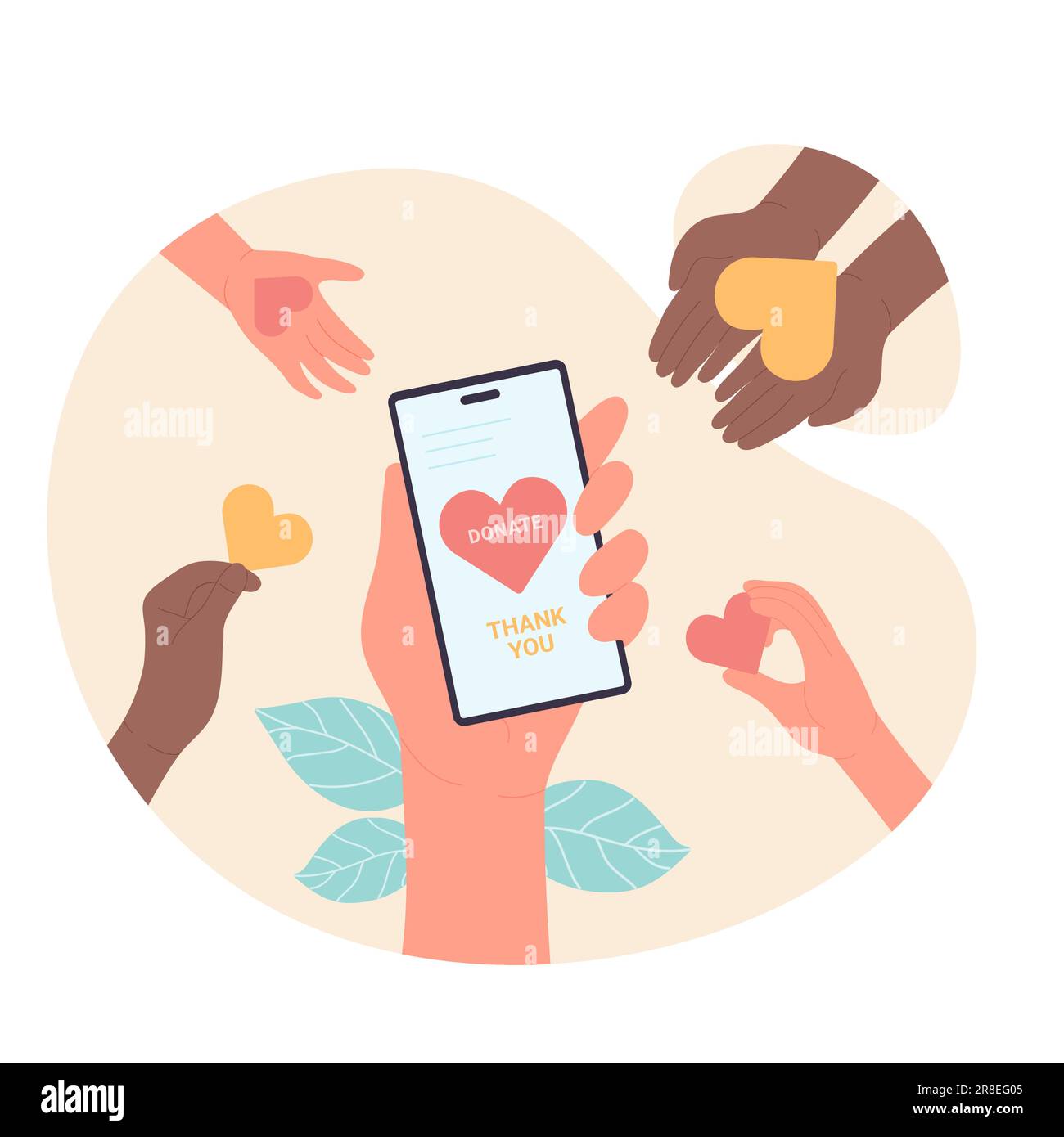 Volunteers donating hearts in charity campaign to help. Hand holding