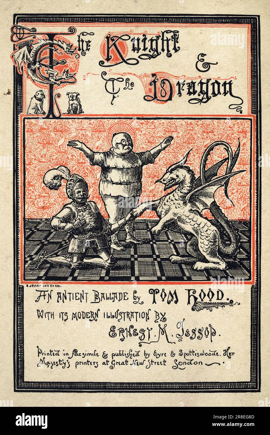 Page from the Knight and the Dragon by Thomasn Hood, Fantasy mythology, Ernest Maurice Jessop Stock Photo