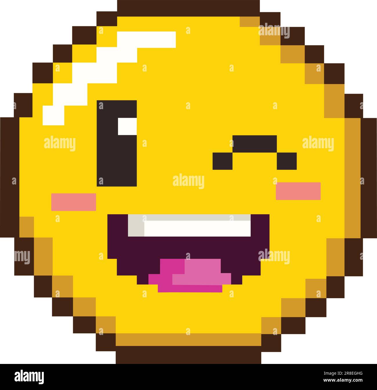 8bit pixel art of a happy emoji emoticon winking Stock Vector