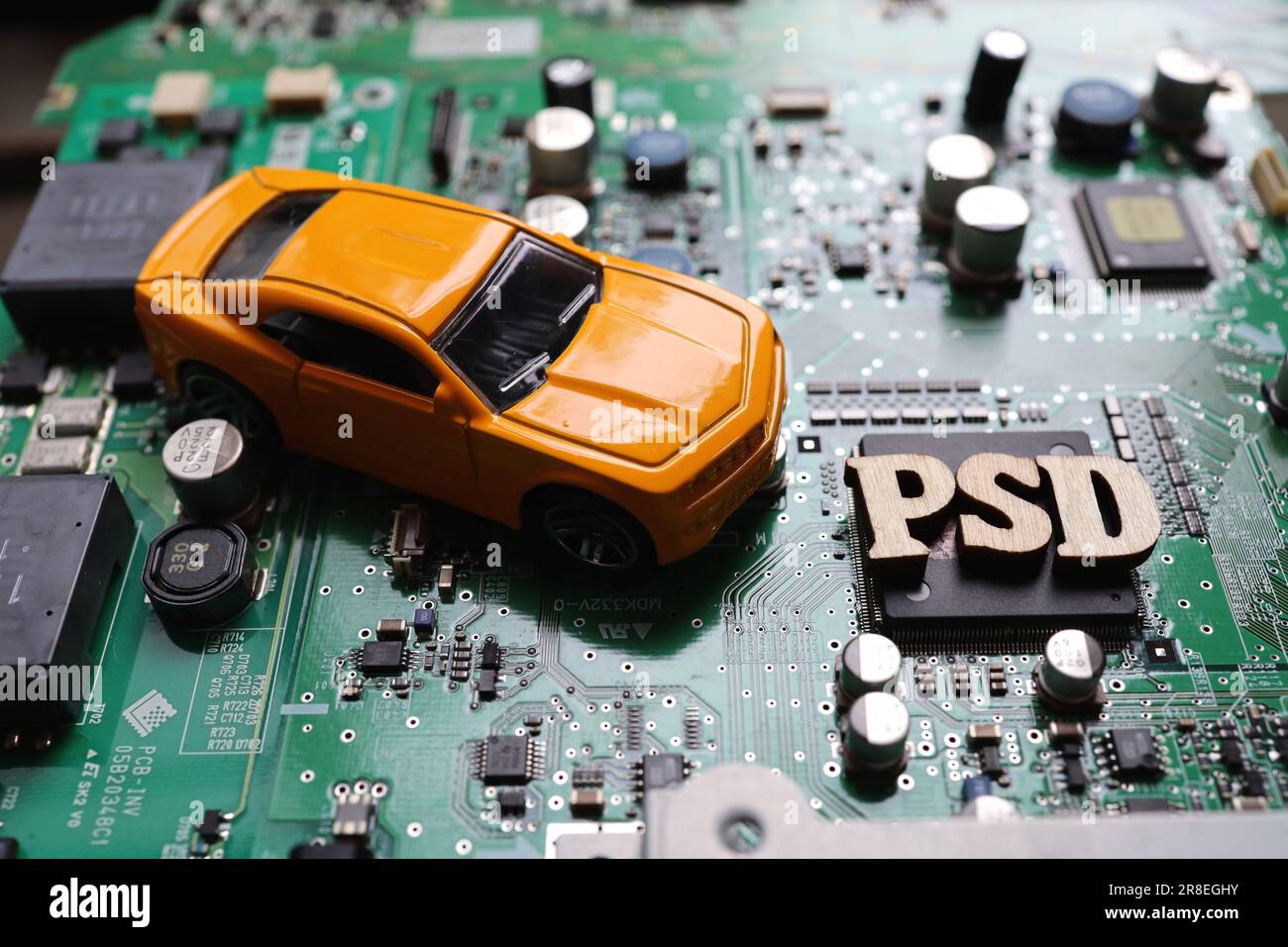 A photo on the theme of the automotive industry and power semiconductors (PSD). Stock Photo