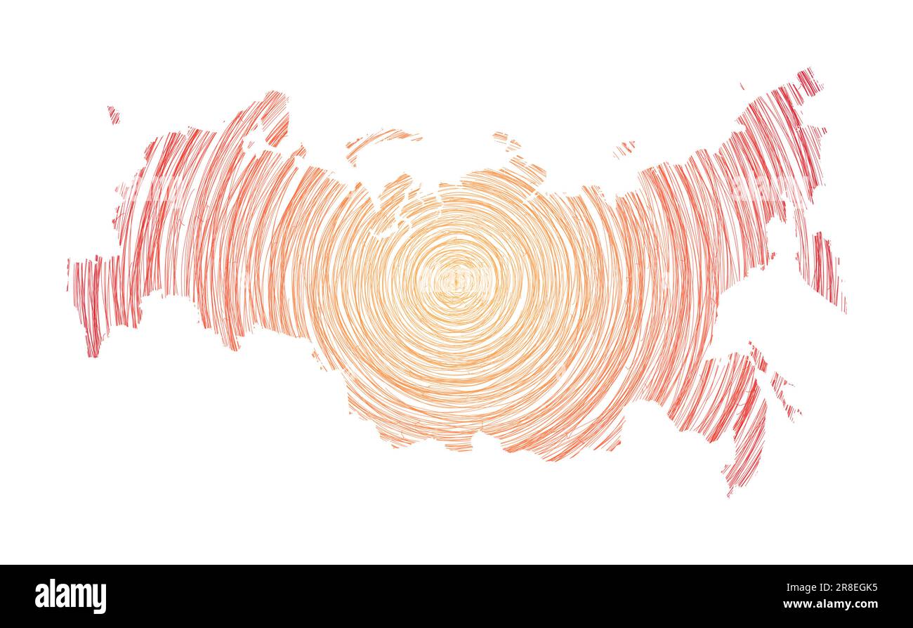 Russia map filled with concentric circles. Sketch style circles in shape of the country. Vector illustration. Stock Vector