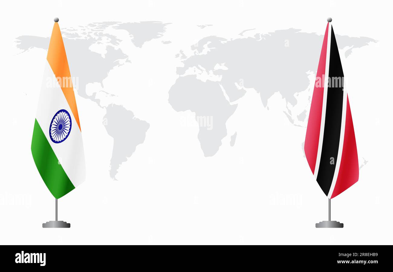India And Trinidad And Tobago Flags For Official Meeting Against India And Trinidad And Tobago Flags For Official Meeting Against Background Of World Map 2R8EHB9 