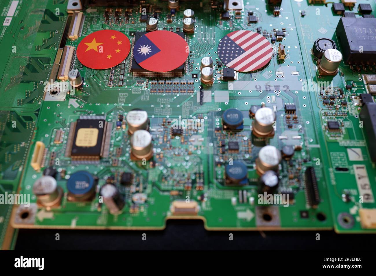 Motherboard and country flags. Image Semiconductors and the