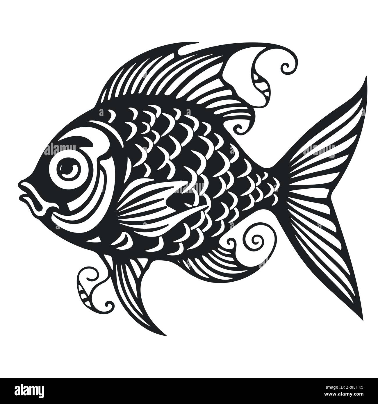 Vector illustration of black fish silhouette. Isolated white background ...