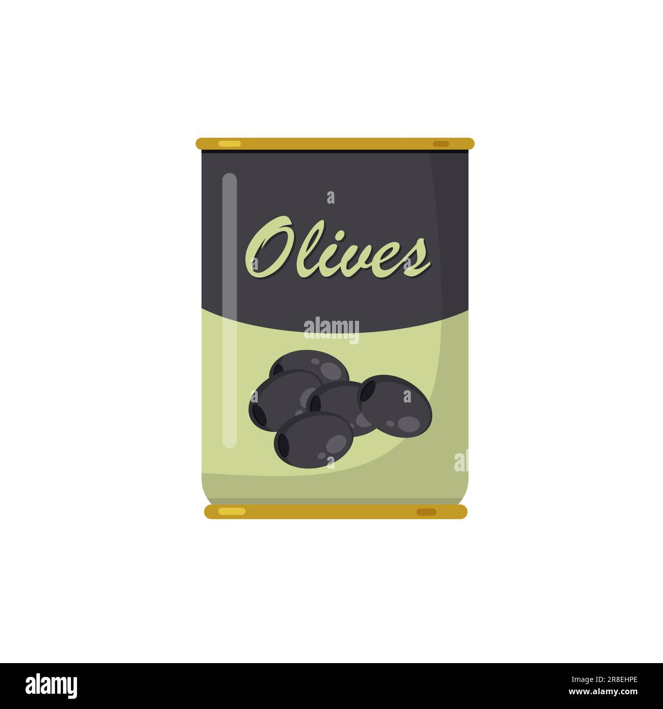 Vector canned olives isolated on white background. Black ripe olives