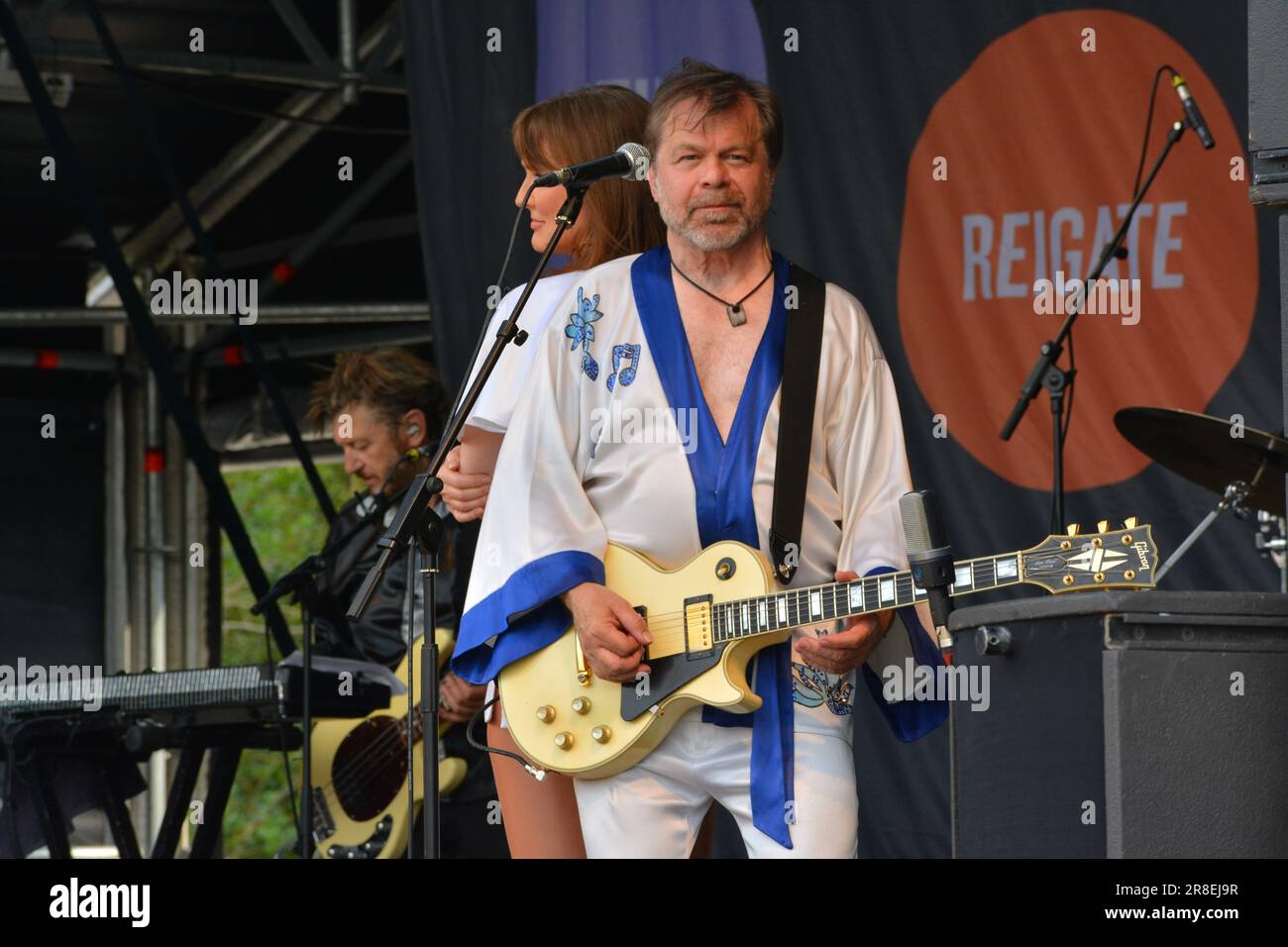 Bjorn Again in performance at Pub in the Park, Victoria Park, Bath. UK ...