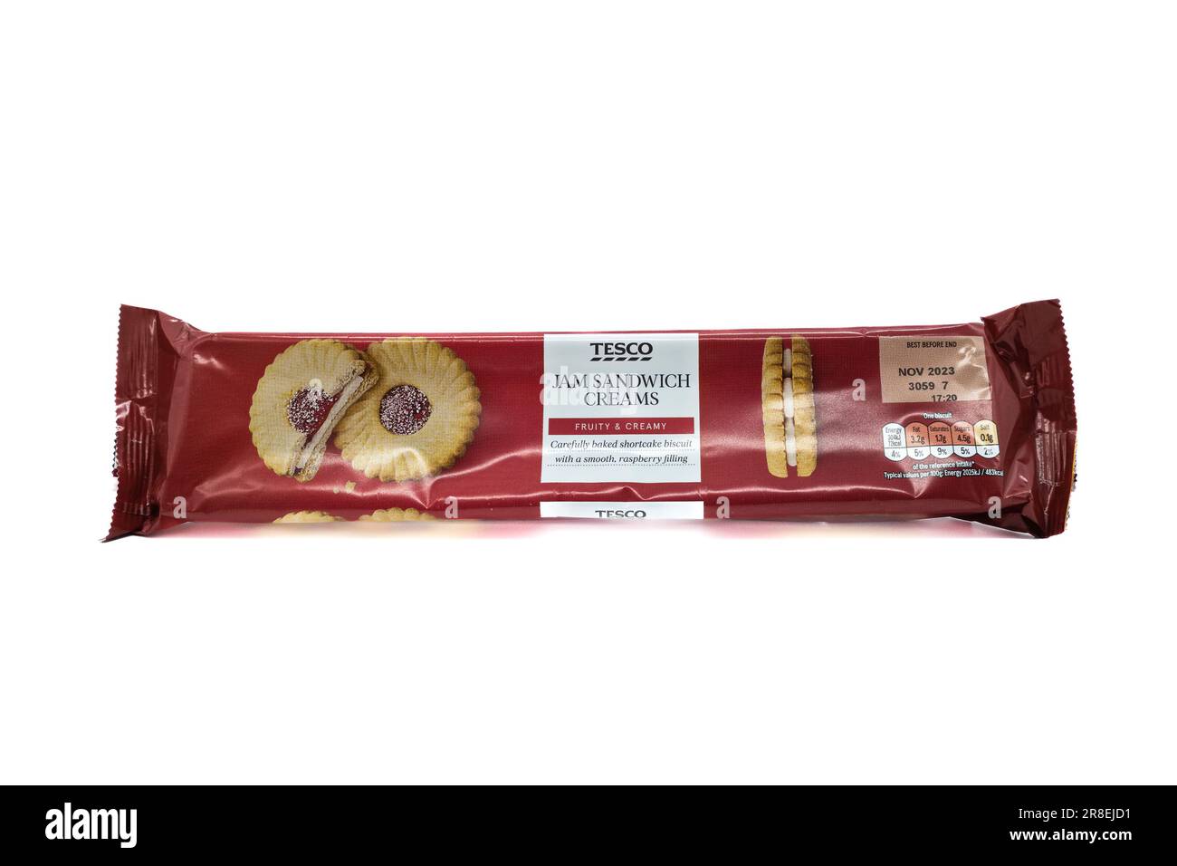 Irvine, Scotland, UKMarch 20, 2023 TESCO branded Jam Sandwich Creams