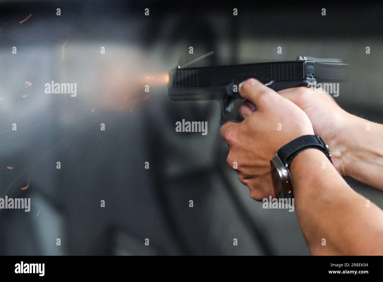 19.06.2023. Russia. Moscow. Employees of the PSC "Armada Security" during  classes on shooting and tactical training in the shooting range Stock Photo  - Alamy