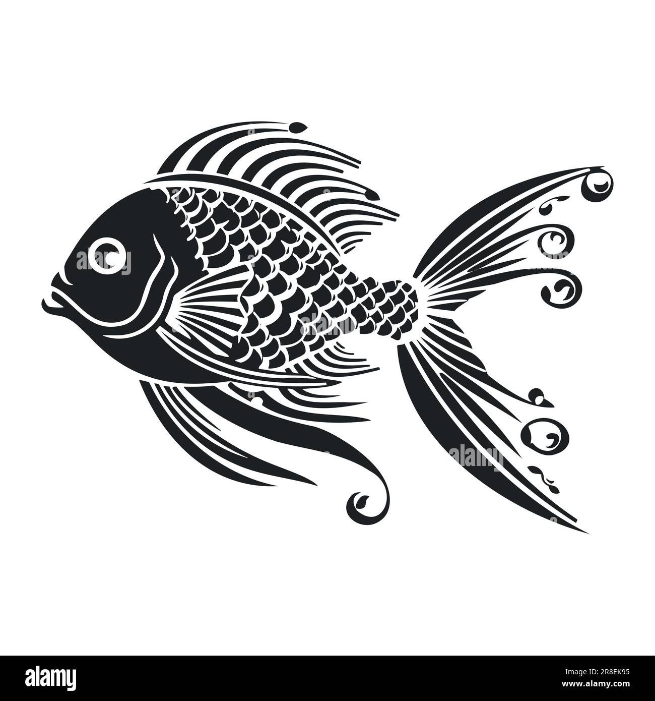 Vector illustration of black fish silhouette. Isolated white background ...