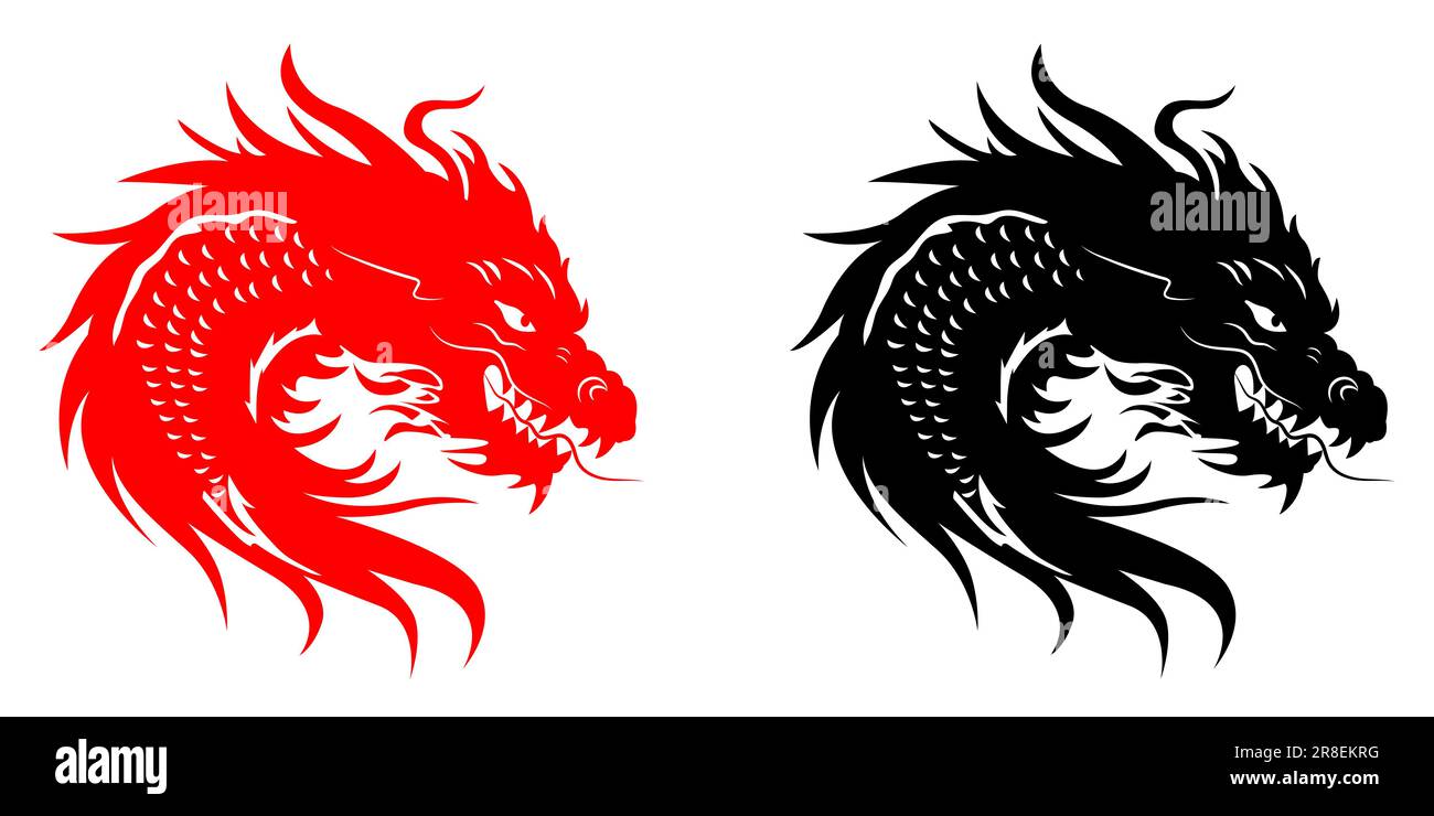 Traditional Chinese Dragons in black and red colors. 2024 Year of the ...