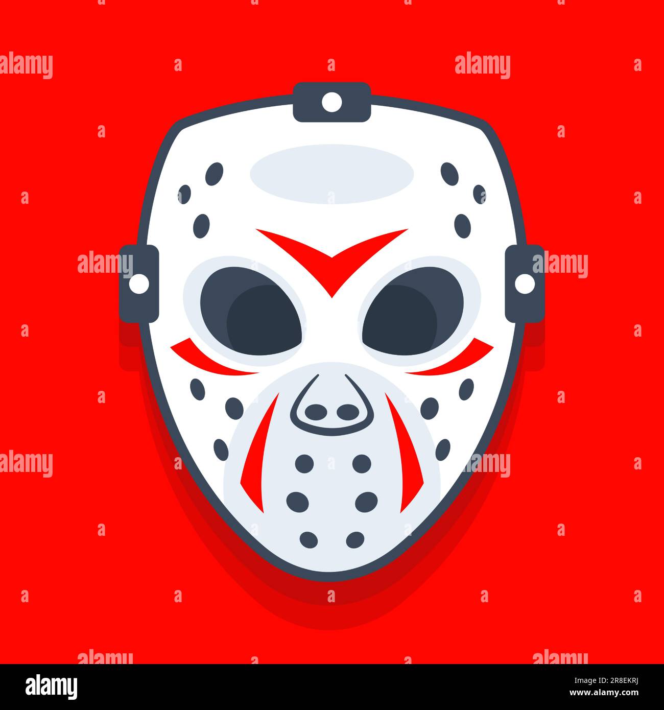 white hockey mask on a red background. flat vector illustration. Stock Vector