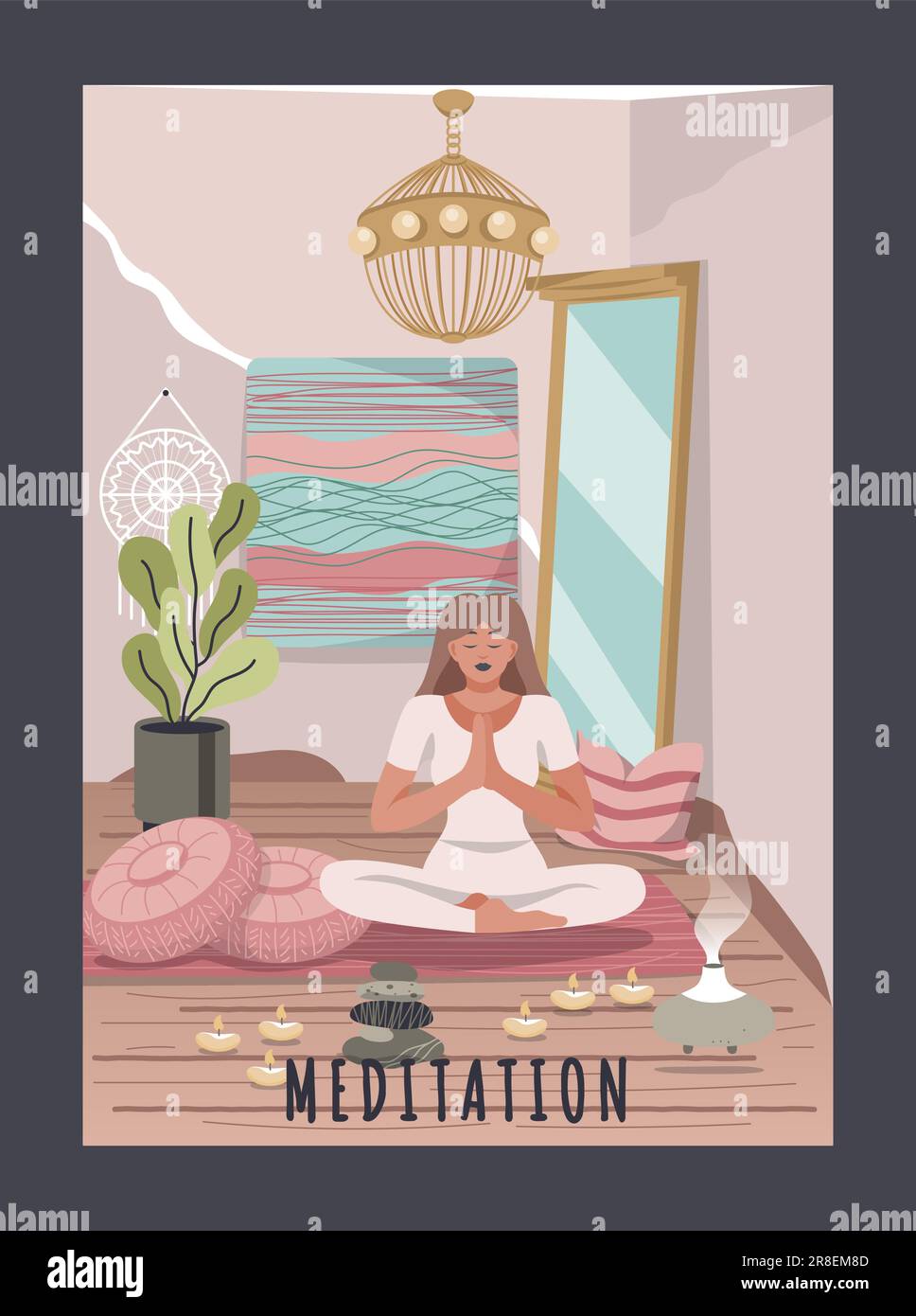 Meditating character poster Stock Vector