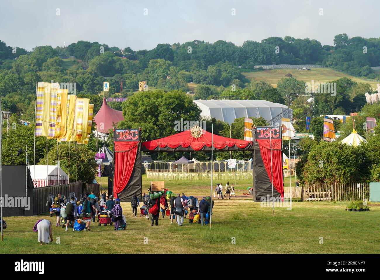 First arrivals at the 2023 Glastonbury festival. Wednesday, 21 June, 2023. Photo: Richard Gray/Alamy Live News Stock Photo