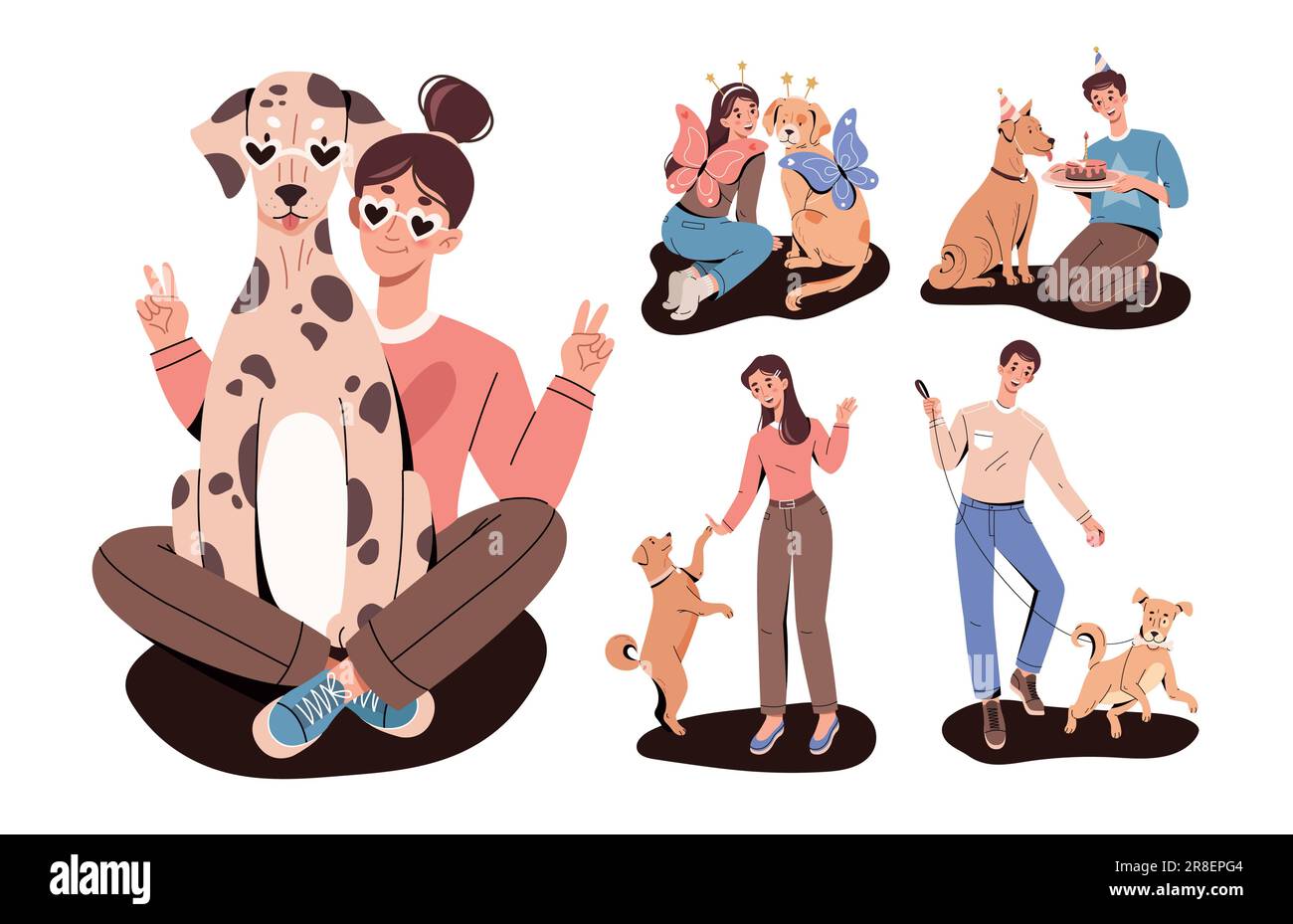 People with dogs set Stock Vector