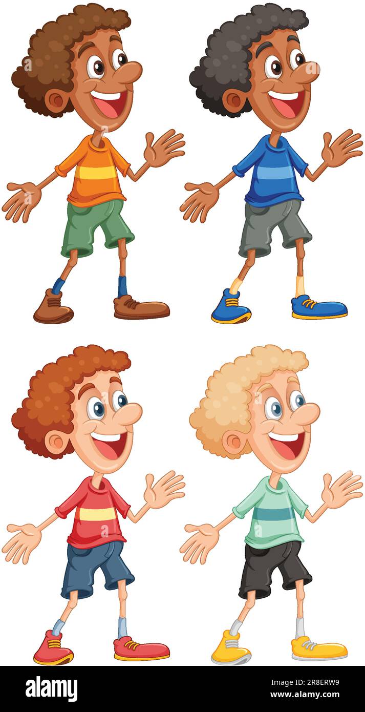 Set of mixed race boy cartoon character illustration Stock Vector Image