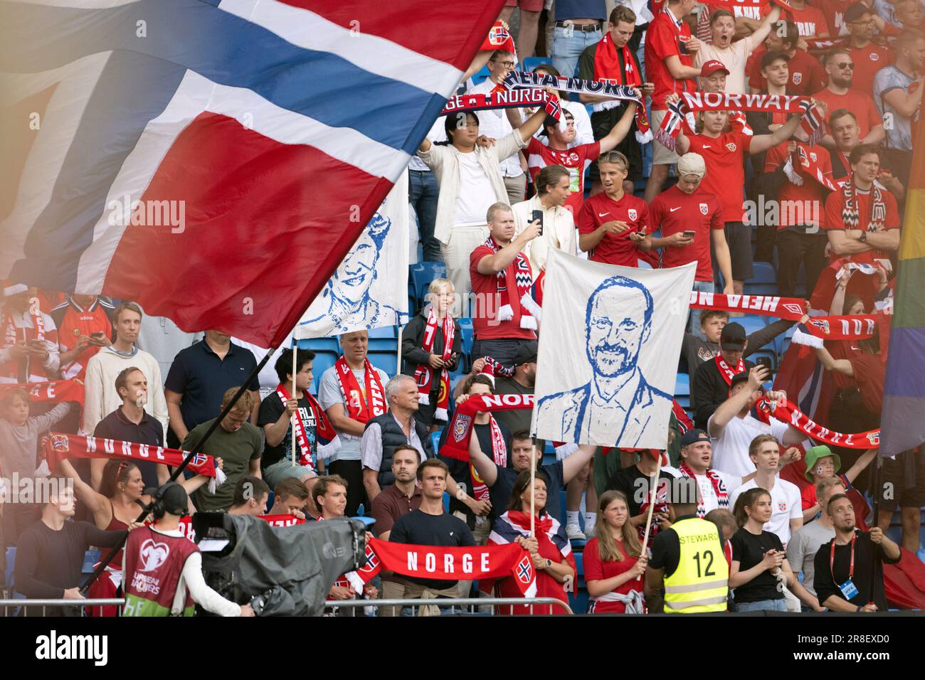 Oslo, Norway. 20th June, 2023. Football fans of Norway seen on the