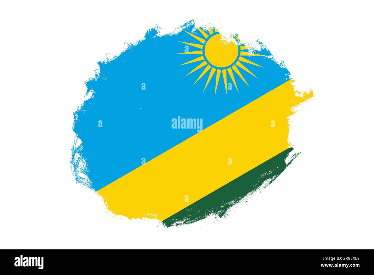 Rounded stain stroke brush textured national flag of Rwanda on white background Stock Photo