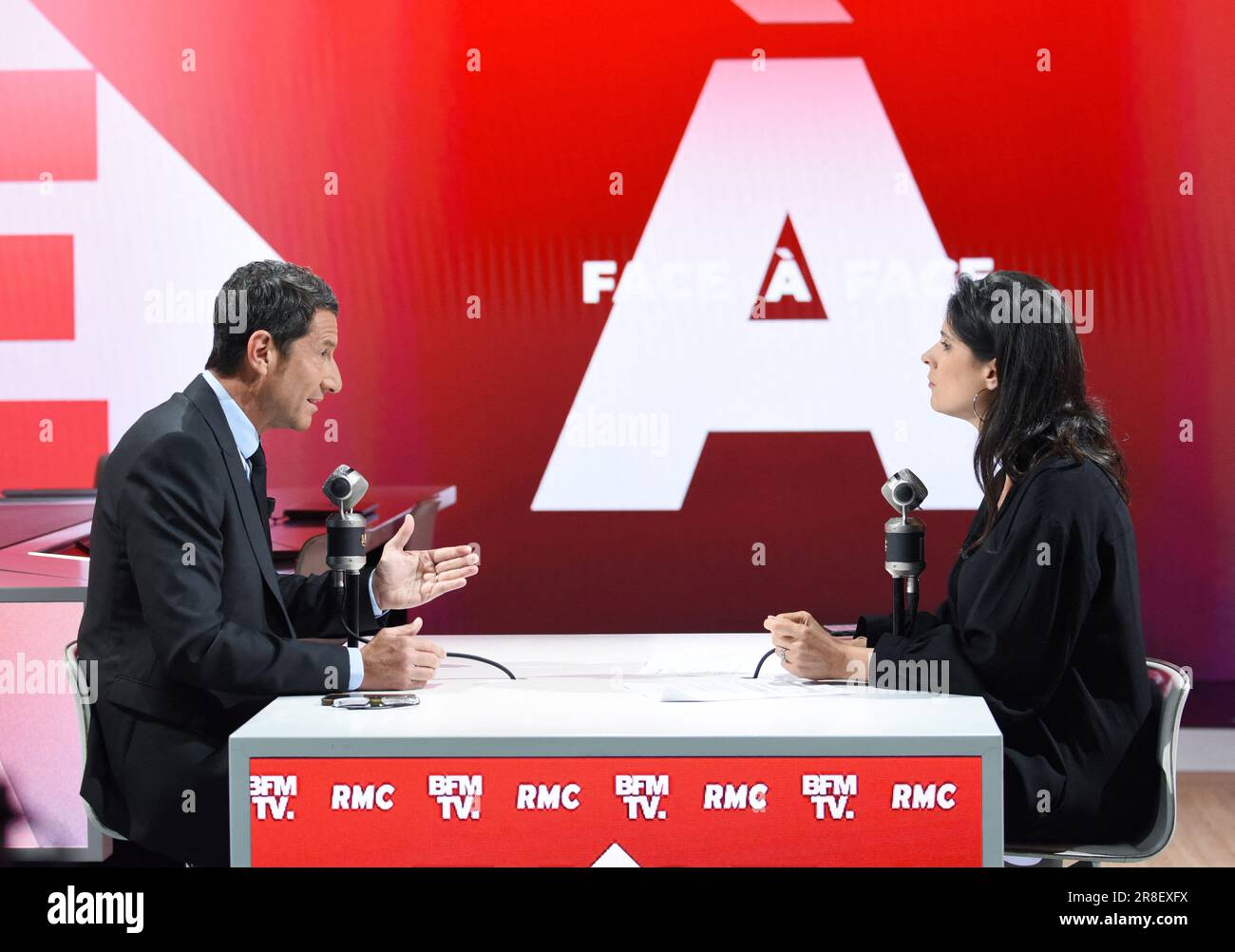 Paris, France. 21st June, 2023. David Lisnard is interviewed by Apolline de  Malherbe on RMC/BFMTV
