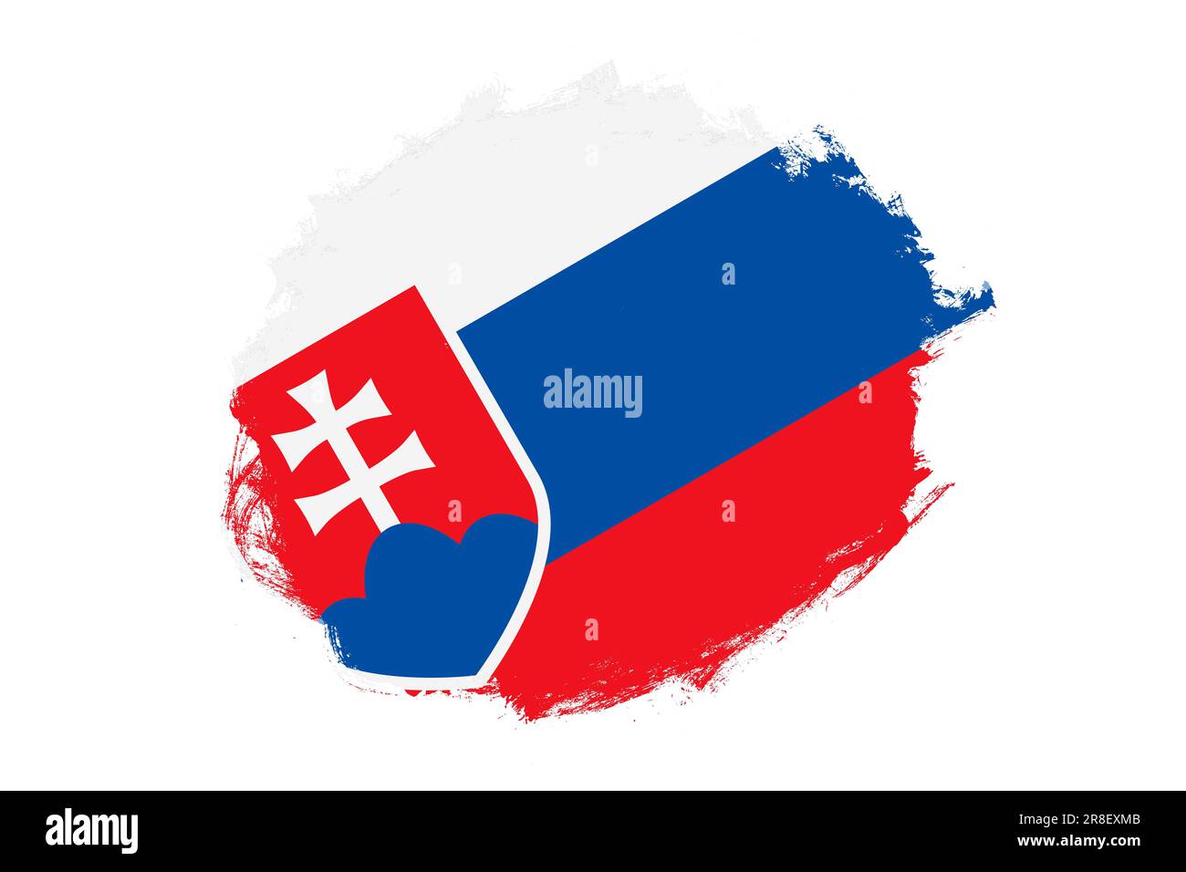 Rounded stain stroke brush textured national flag of Slovakia on white background Stock Photo