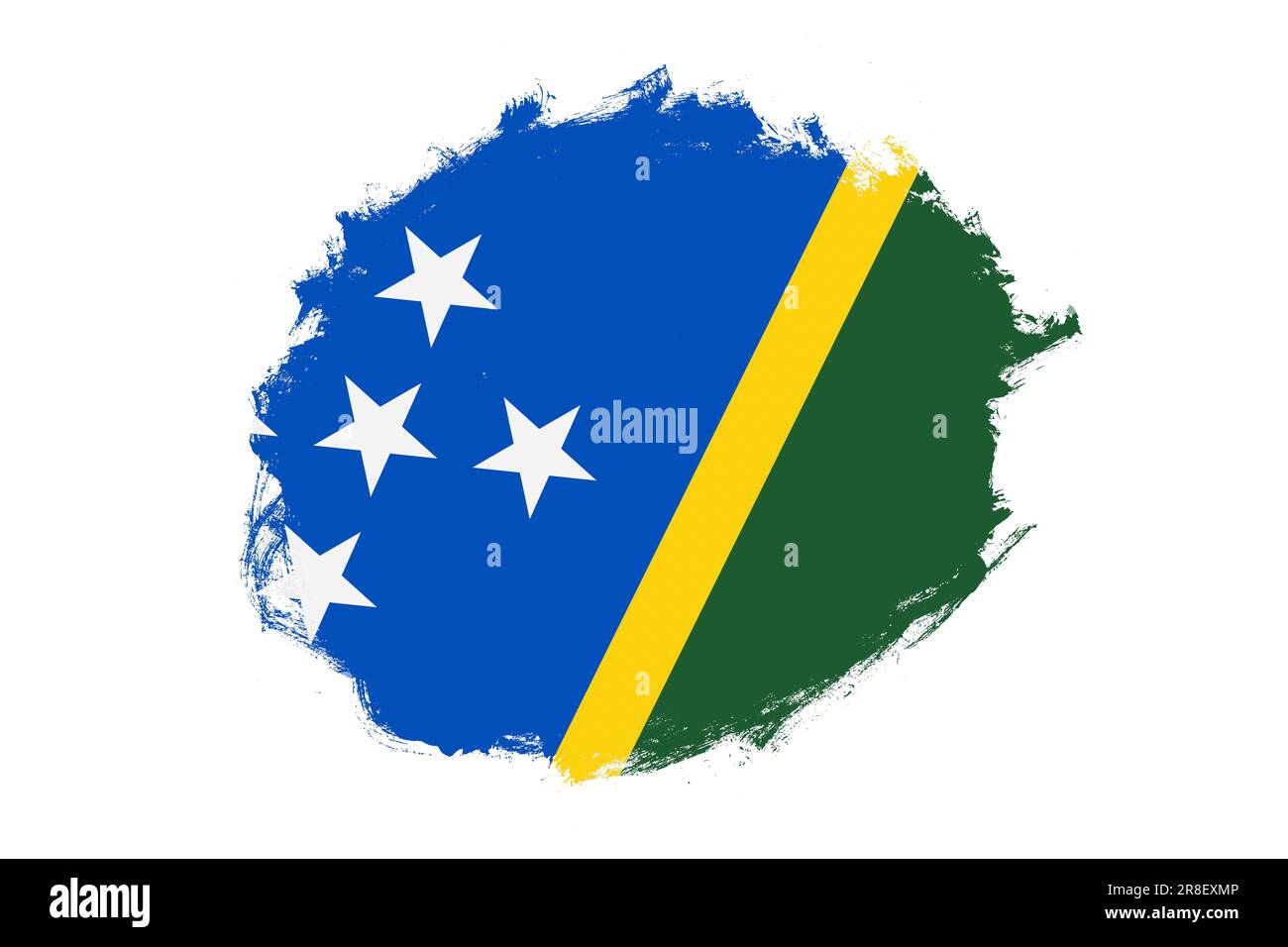 Rounded stain stroke brush textured national flag of Solomon Islands on white background Stock Photo