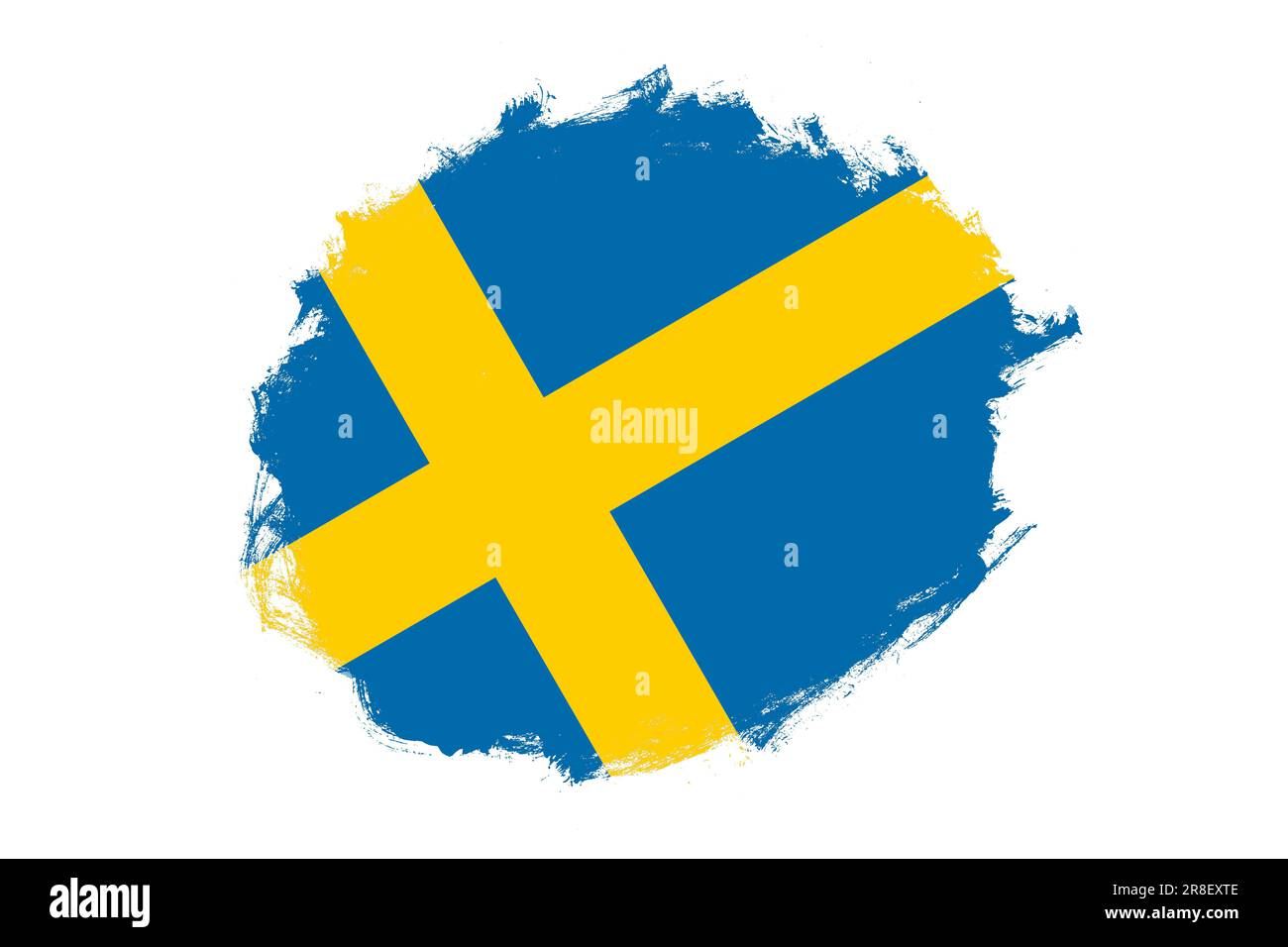 Rounded stain stroke brush textured national flag of Sweden on white ...