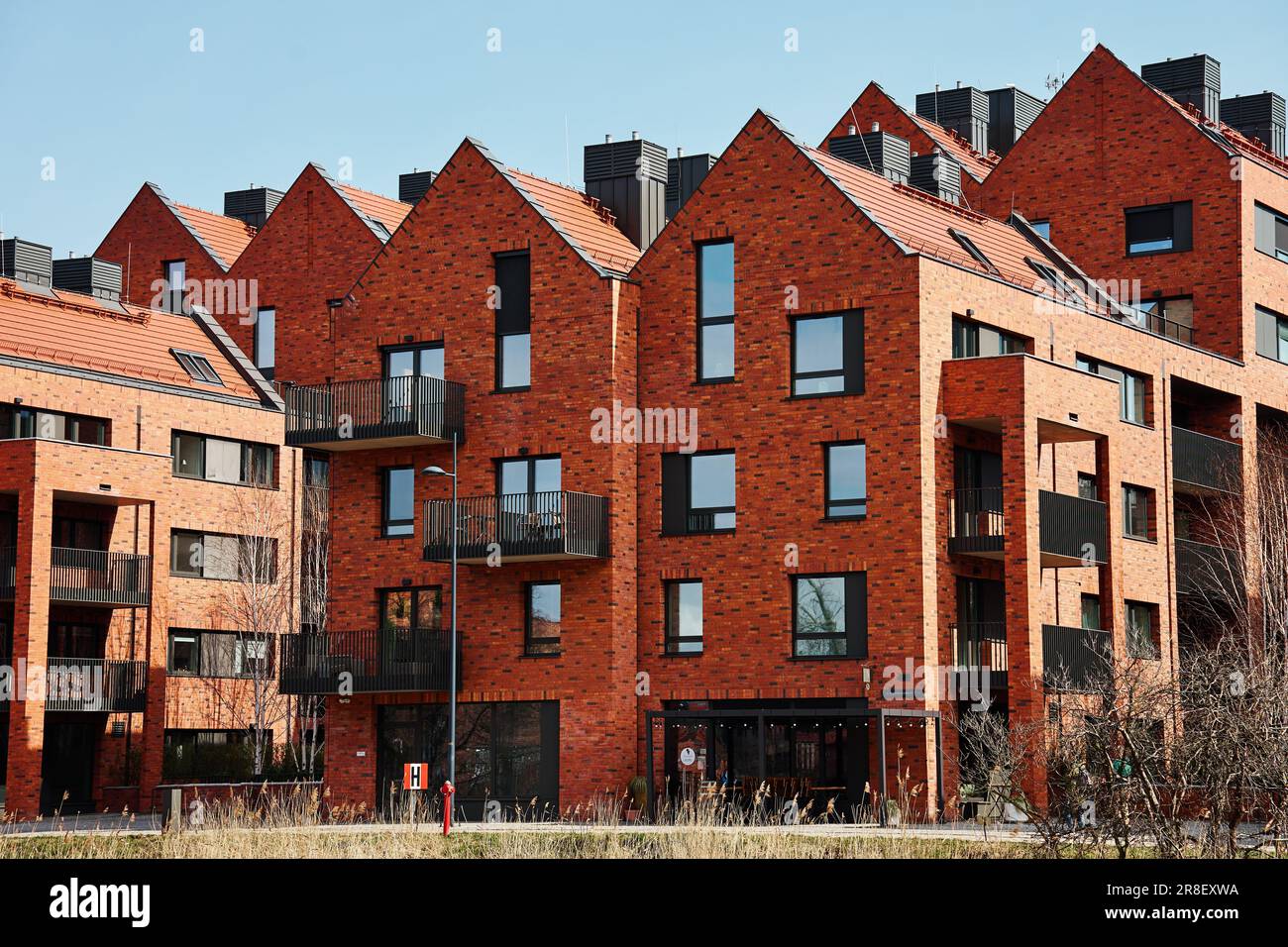 Modern residential complex in Gdansk, Poland. Living house facade with