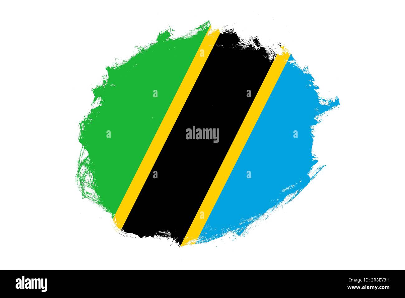 Rounded stain stroke brush textured national flag of Tanzania on white ...