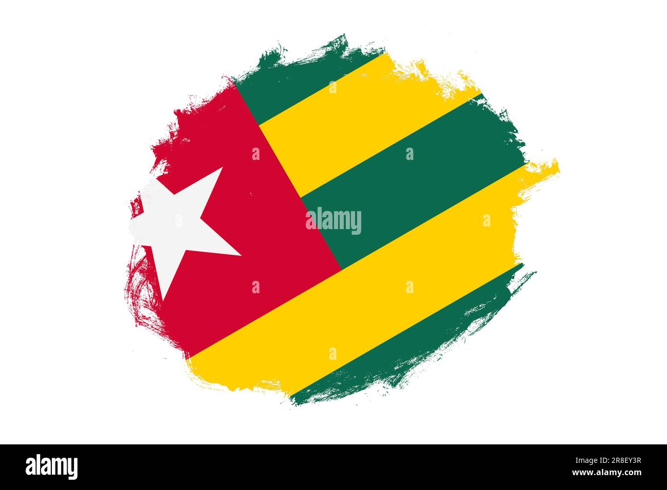 Rounded stain stroke brush textured national flag of Togo on white ...