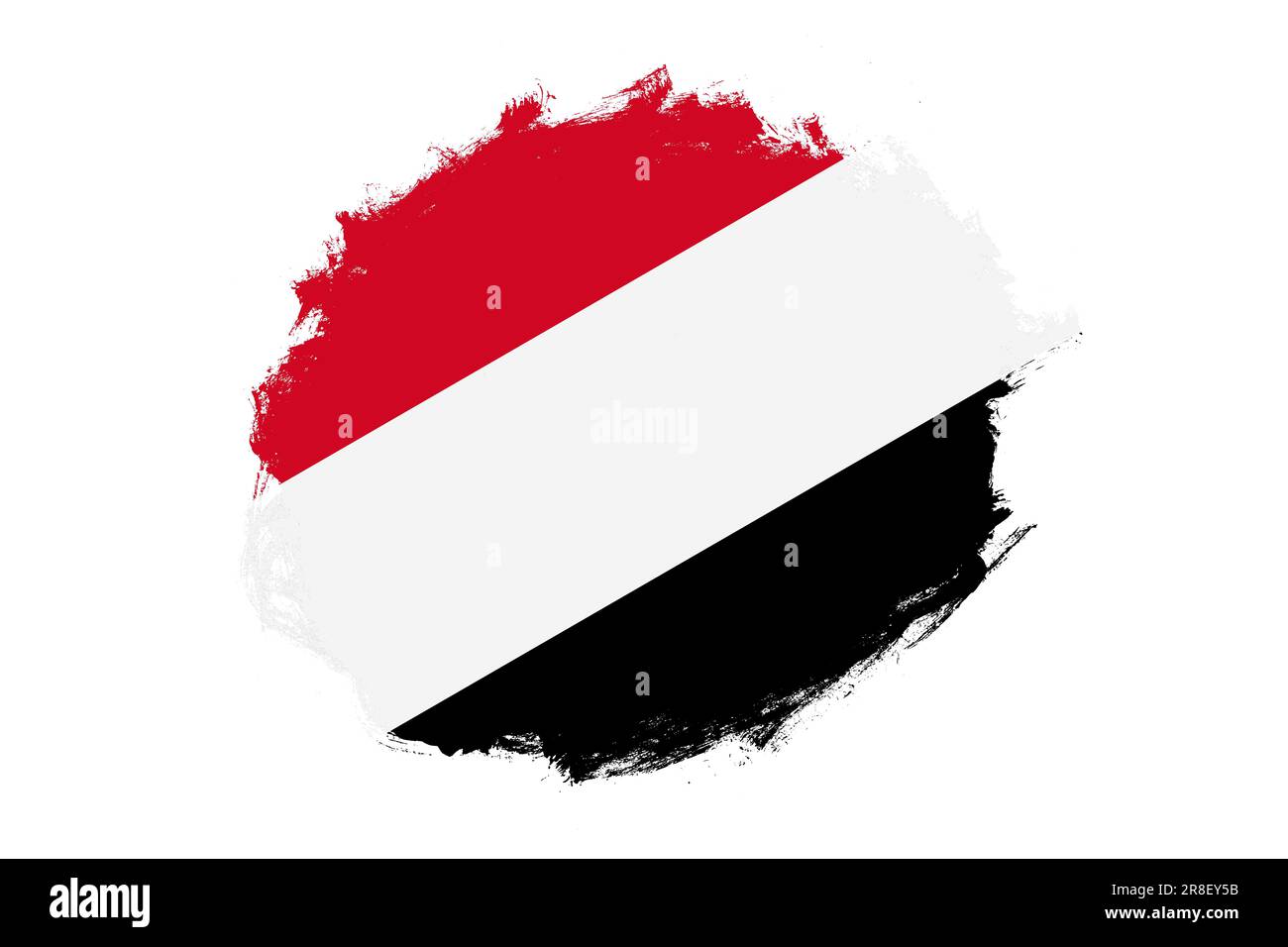 Rounded stain stroke brush textured national flag of Yemen on white ...