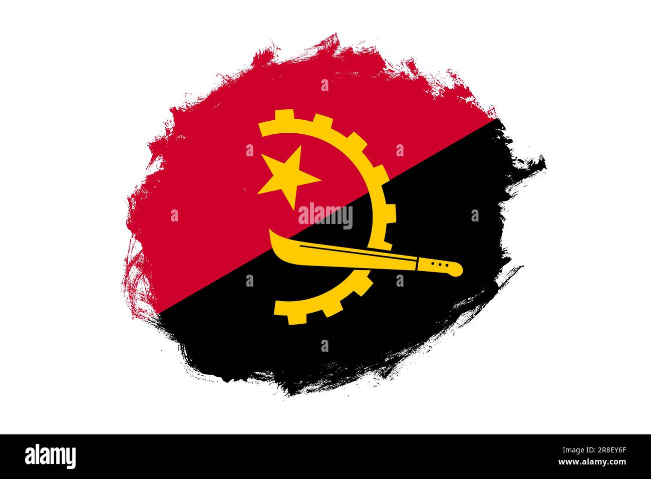 Rounded stain stroke brush textured national flag of Angola on white ...