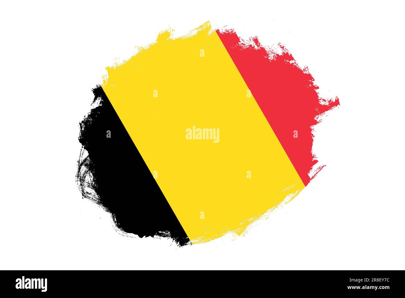 Rounded stain stroke brush textured national flag of Belgium on white ...