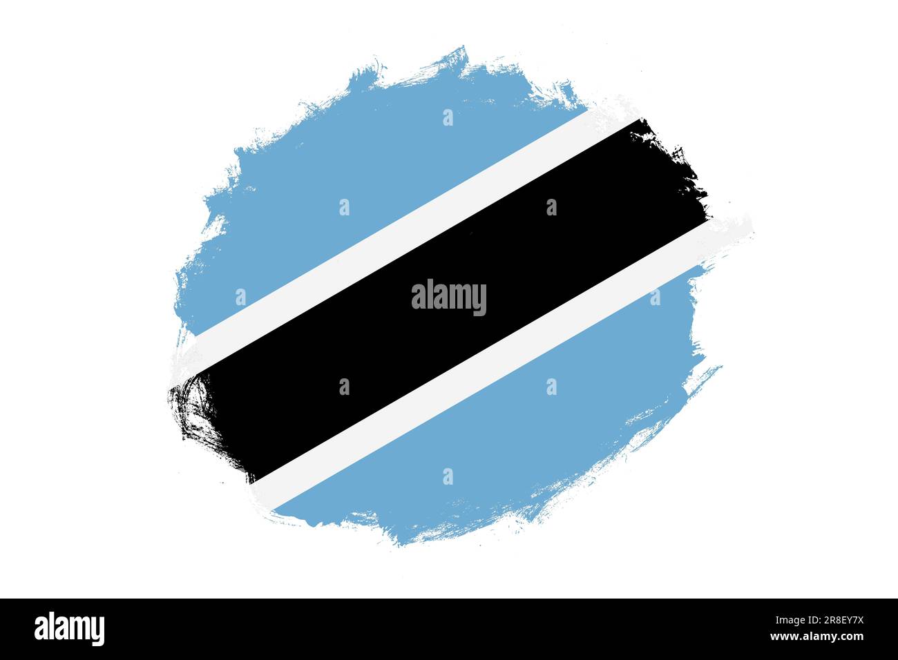 Rounded stain stroke brush textured national flag of Botswana on white ...