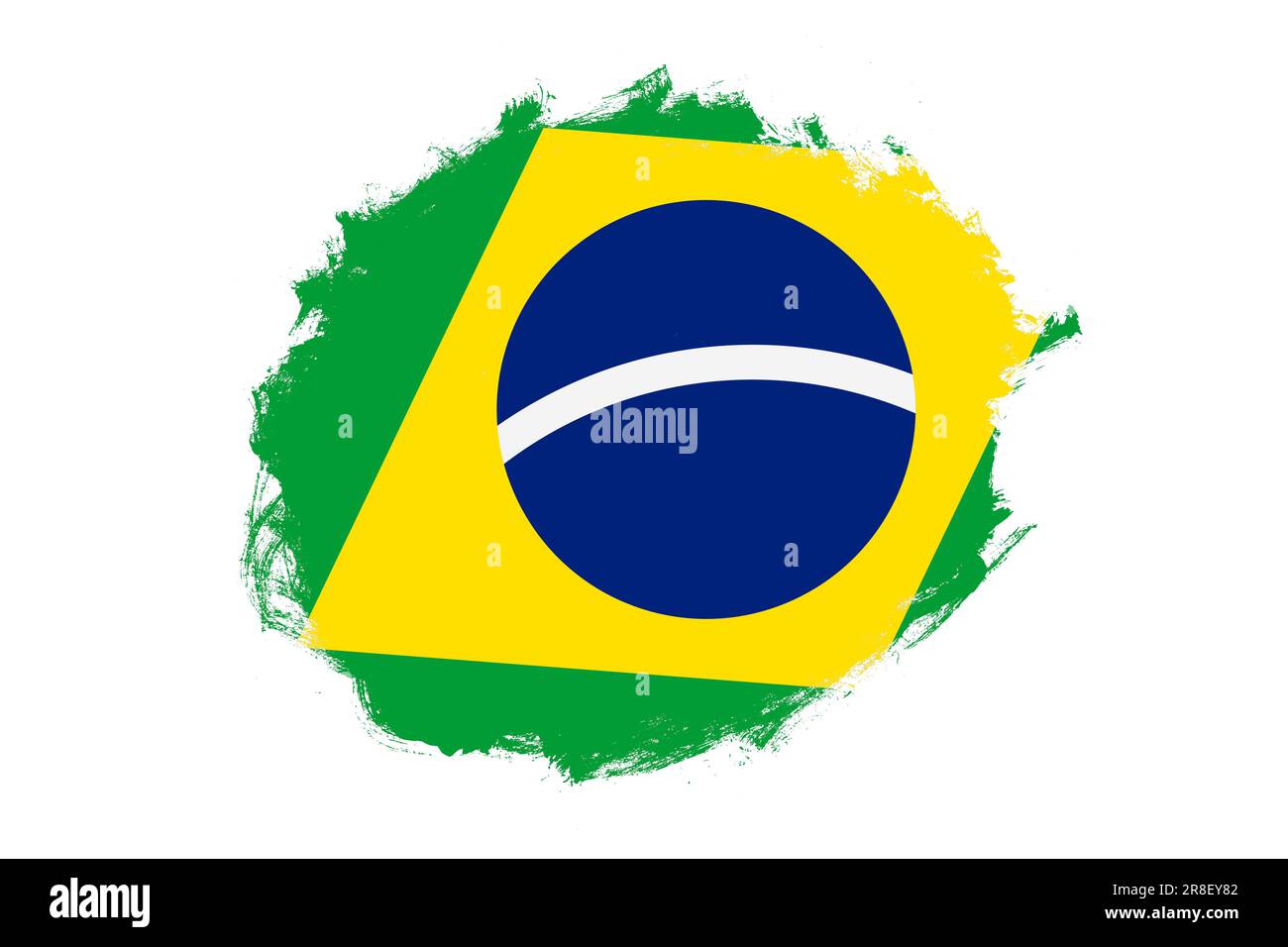 Rounded stain stroke brush textured national flag of Brazil on white ...