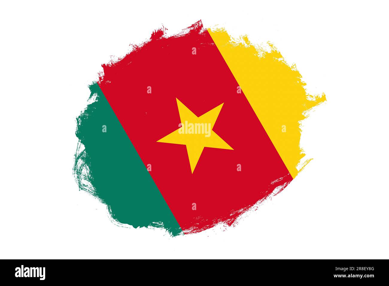 Rounded stain stroke brush textured national flag of Cameroon on white ...