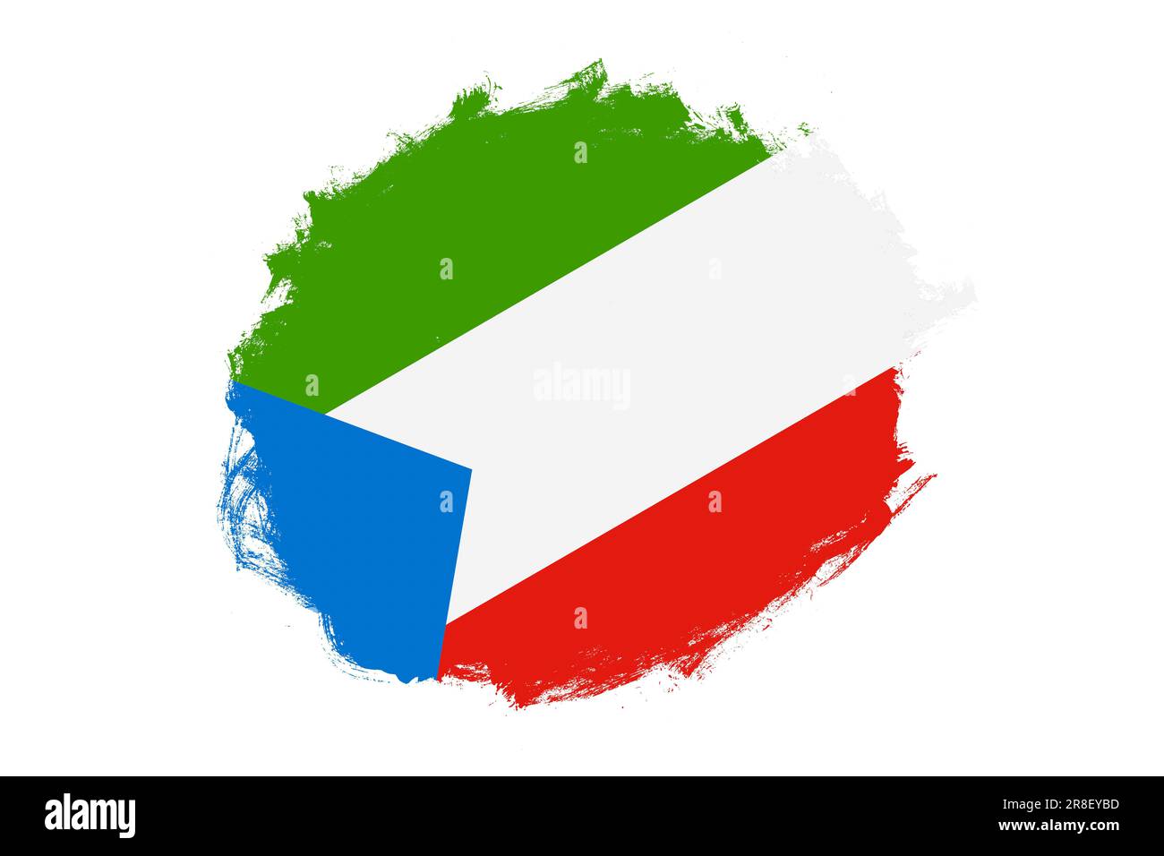 Rounded stain stroke brush textured national flag of Equatorial Guinea on white background Stock Photo