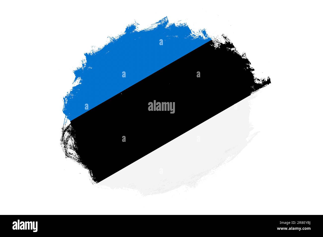 Rounded stain stroke brush textured national flag of Estonia on white ...