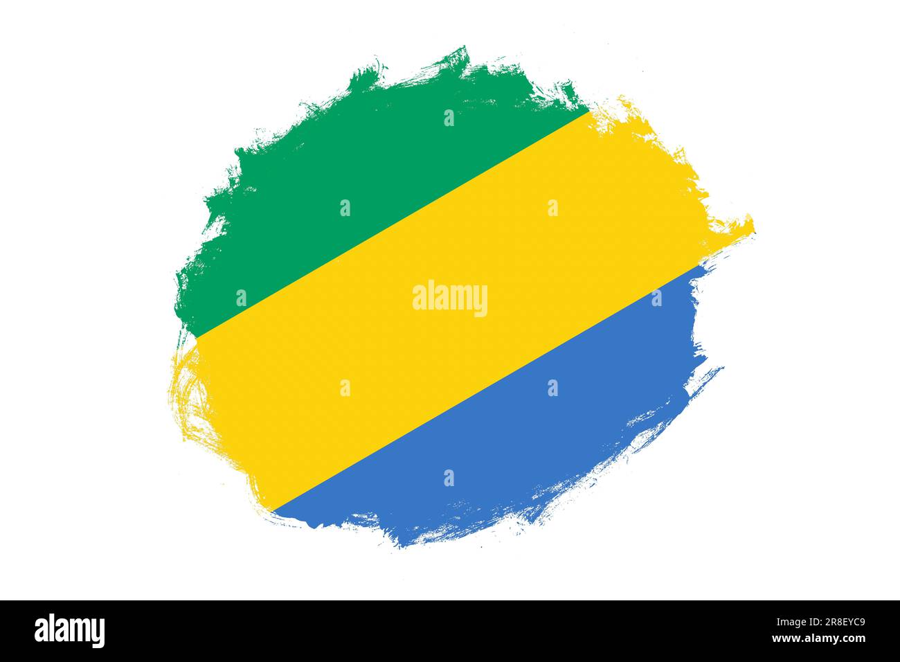 Rounded stain stroke brush textured national flag of Gabon on white background Stock Photo