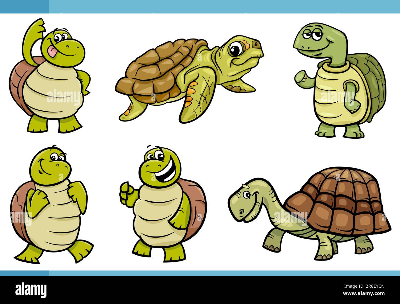 Cartoon illustration of funny turtles reptiles comic animal characters ...