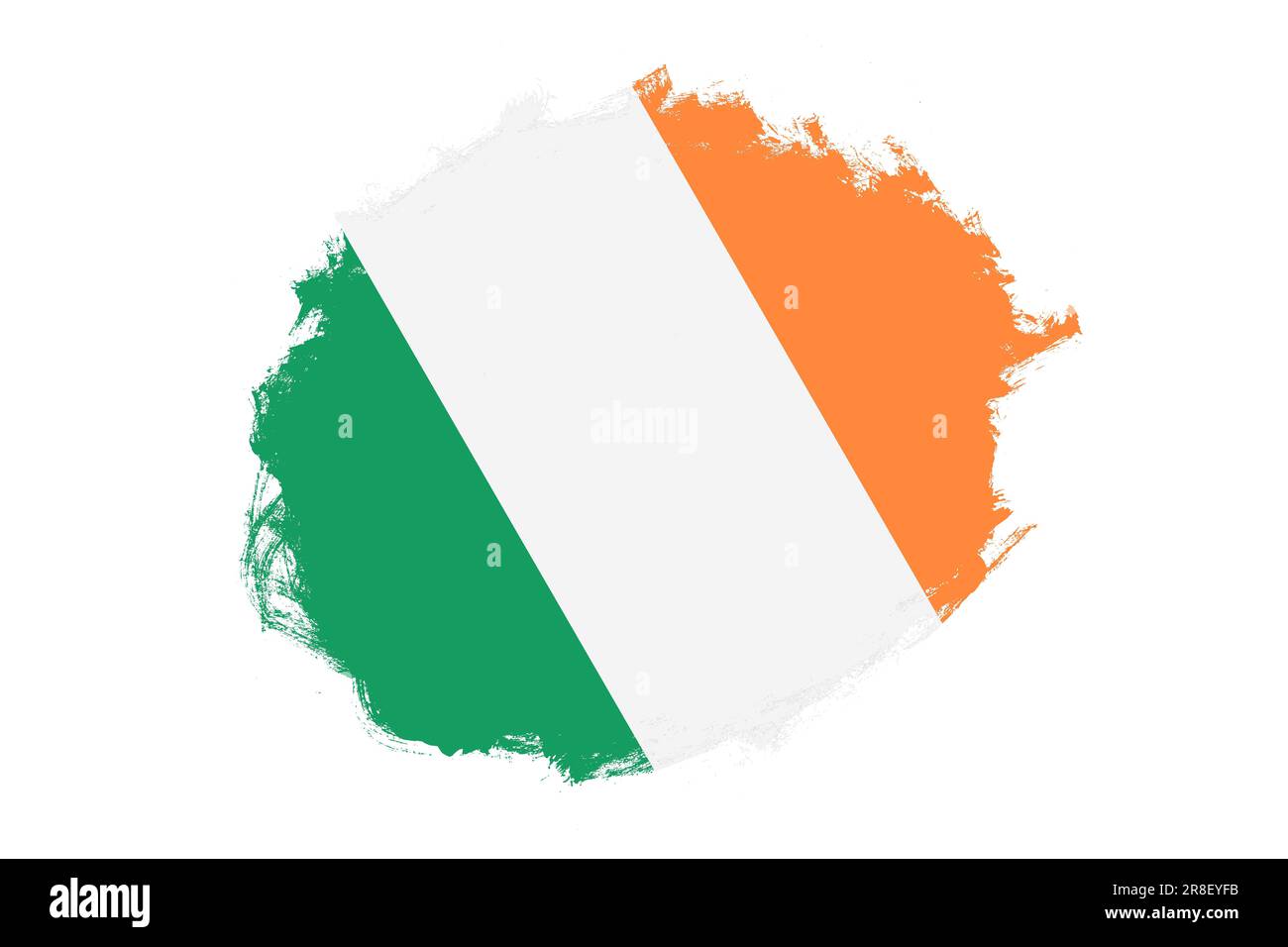 Rounded stain stroke brush textured national flag of Ireland on white background Stock Photo
