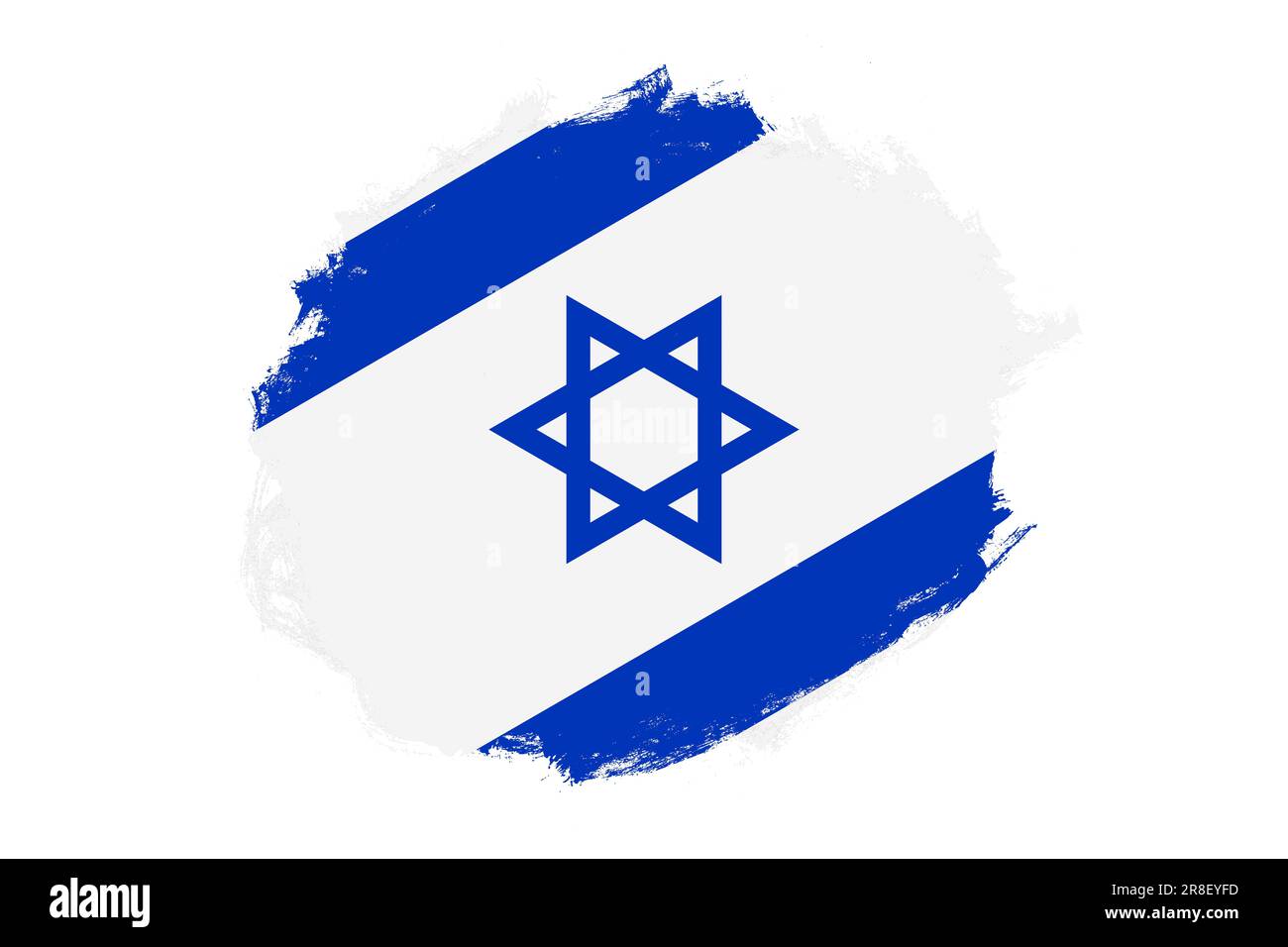 Rounded stain stroke brush textured national flag of Israel on white ...