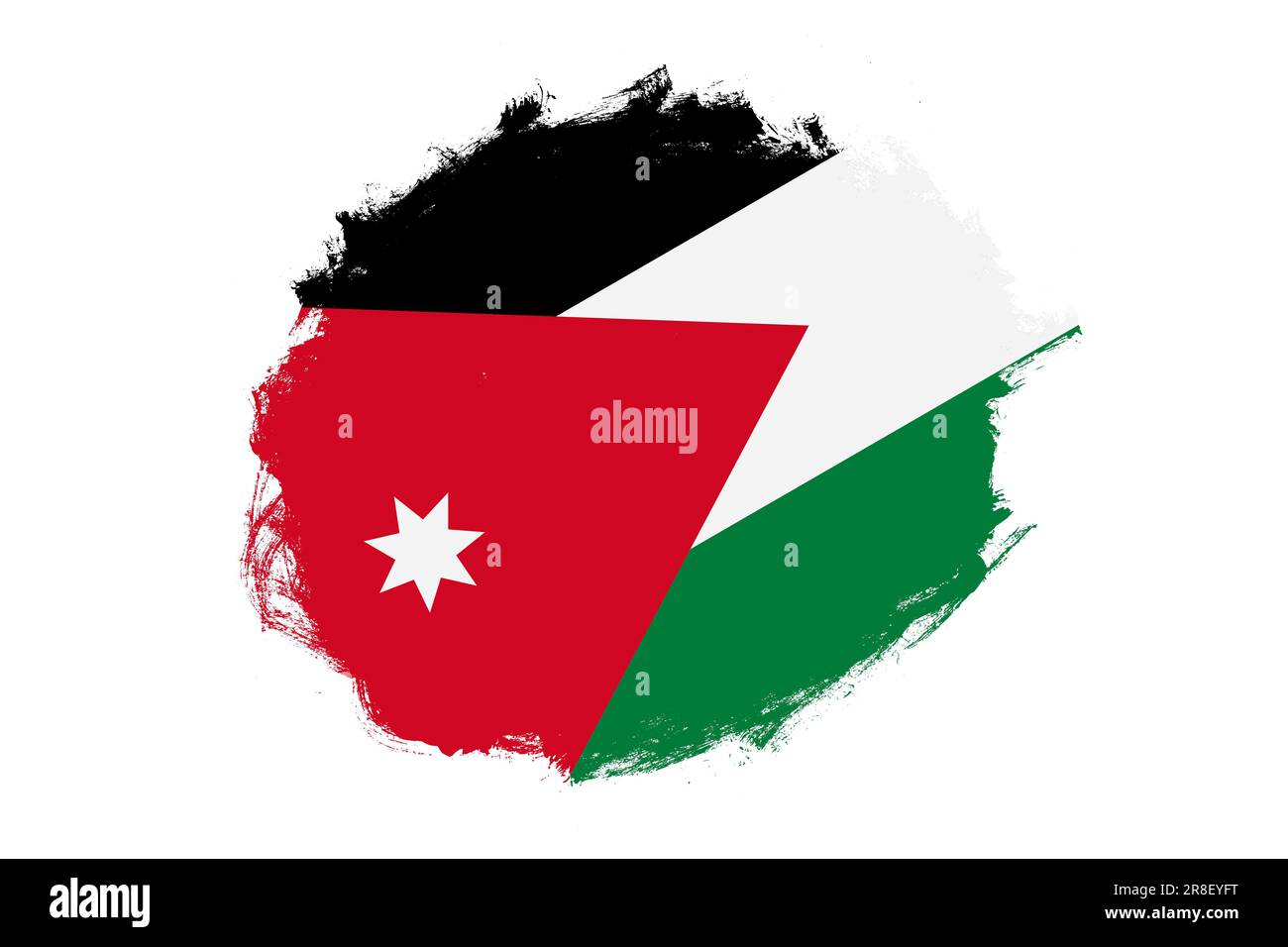 Rounded stain stroke brush textured national flag of Jordan on white background Stock Photo
