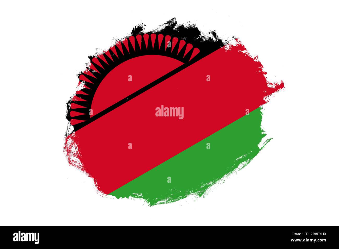 Rounded stain stroke brush textured national flag of Malawi on white background Stock Photo